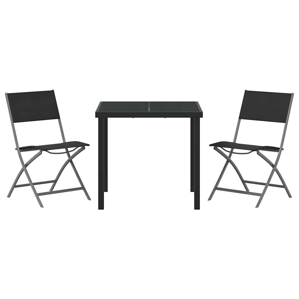 vidaXL Tuin Eettafel Set 3 pcs Zwart Gepoedercoat staal