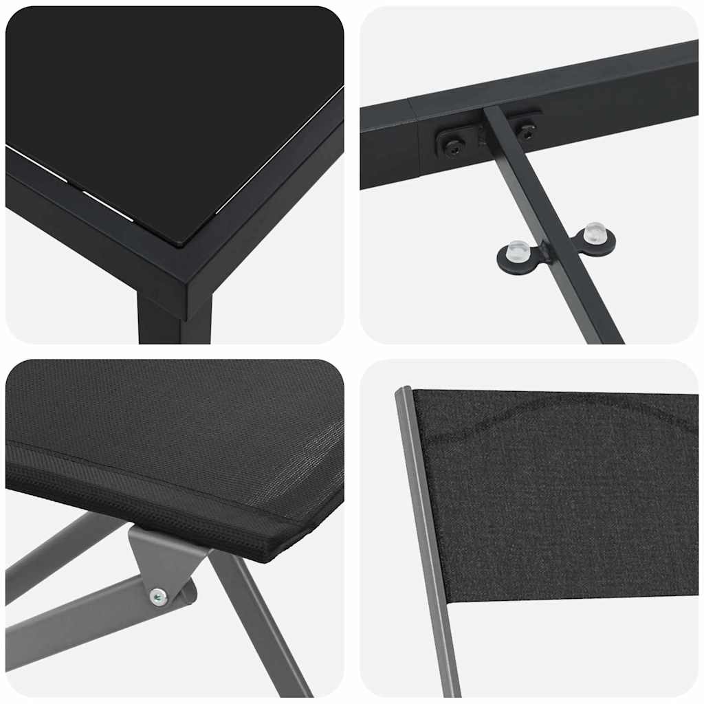 vidaXL Tuin Eettafel Set 3 pcs Zwart Gepoedercoat staal