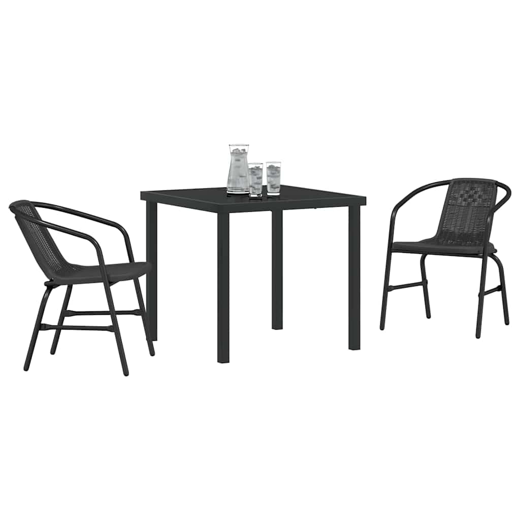 vidaXL Tuin Eettafel Set 3 pcs Zwart Gepoedercoat staal