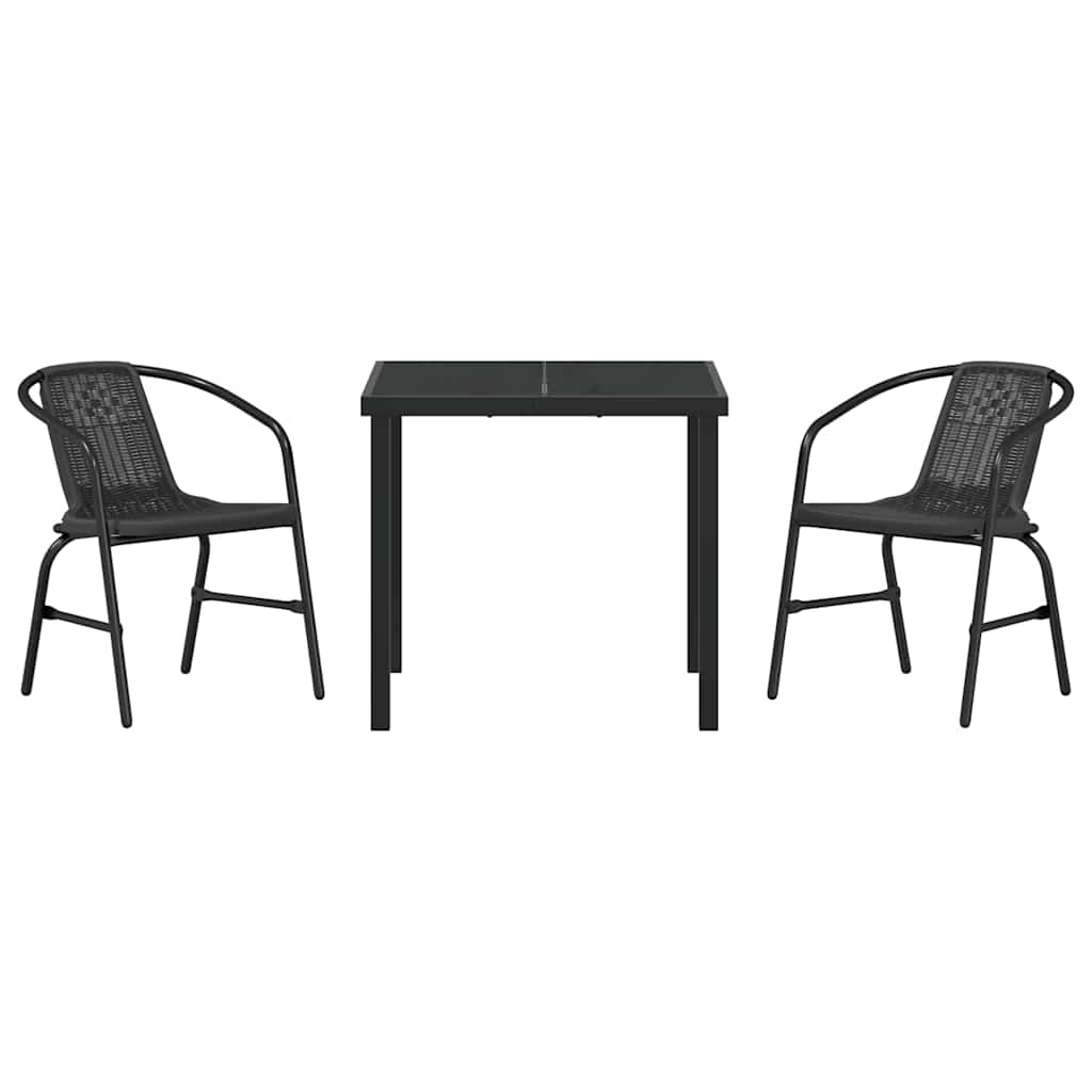 vidaXL Tuin Eettafel Set 3 pcs Zwart Gepoedercoat staal