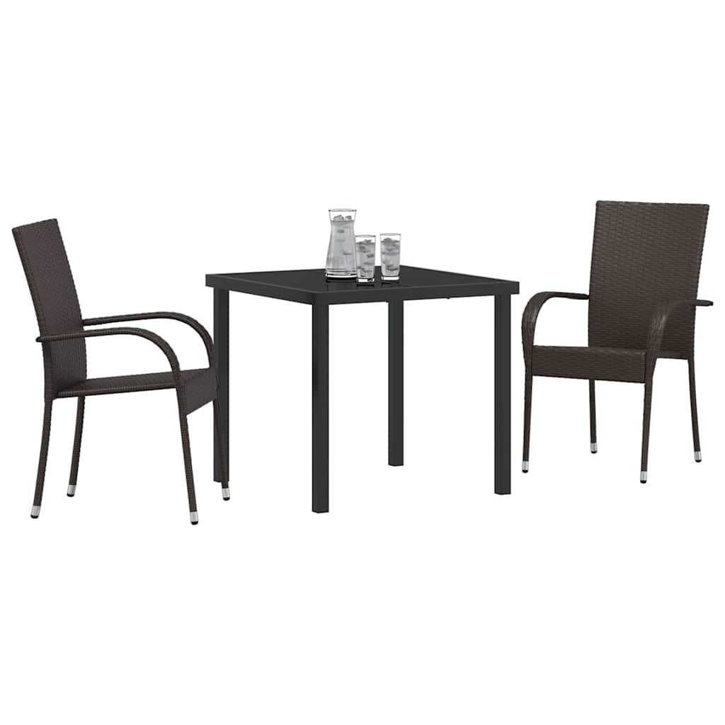 vidaXL Tuin Eettafel Set 3 pcs Bruin Gepoedercoat staal