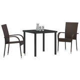 vidaXL Tuin Eettafel Set 3 pcs Bruin Gepoedercoat staal