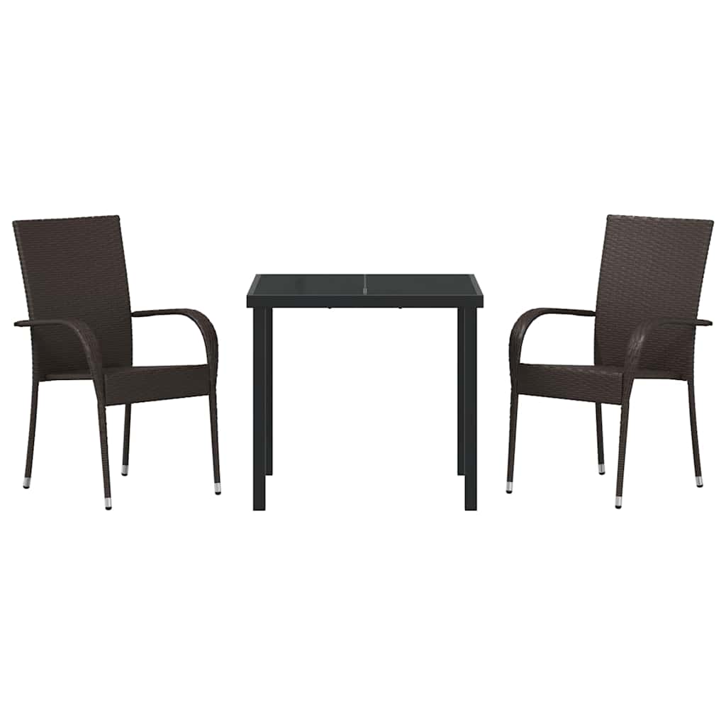 vidaXL Tuin Eettafel Set 3 pcs Bruin Gepoedercoat staal