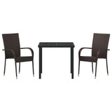 vidaXL Tuin Eettafel Set 3 pcs Bruin Gepoedercoat staal