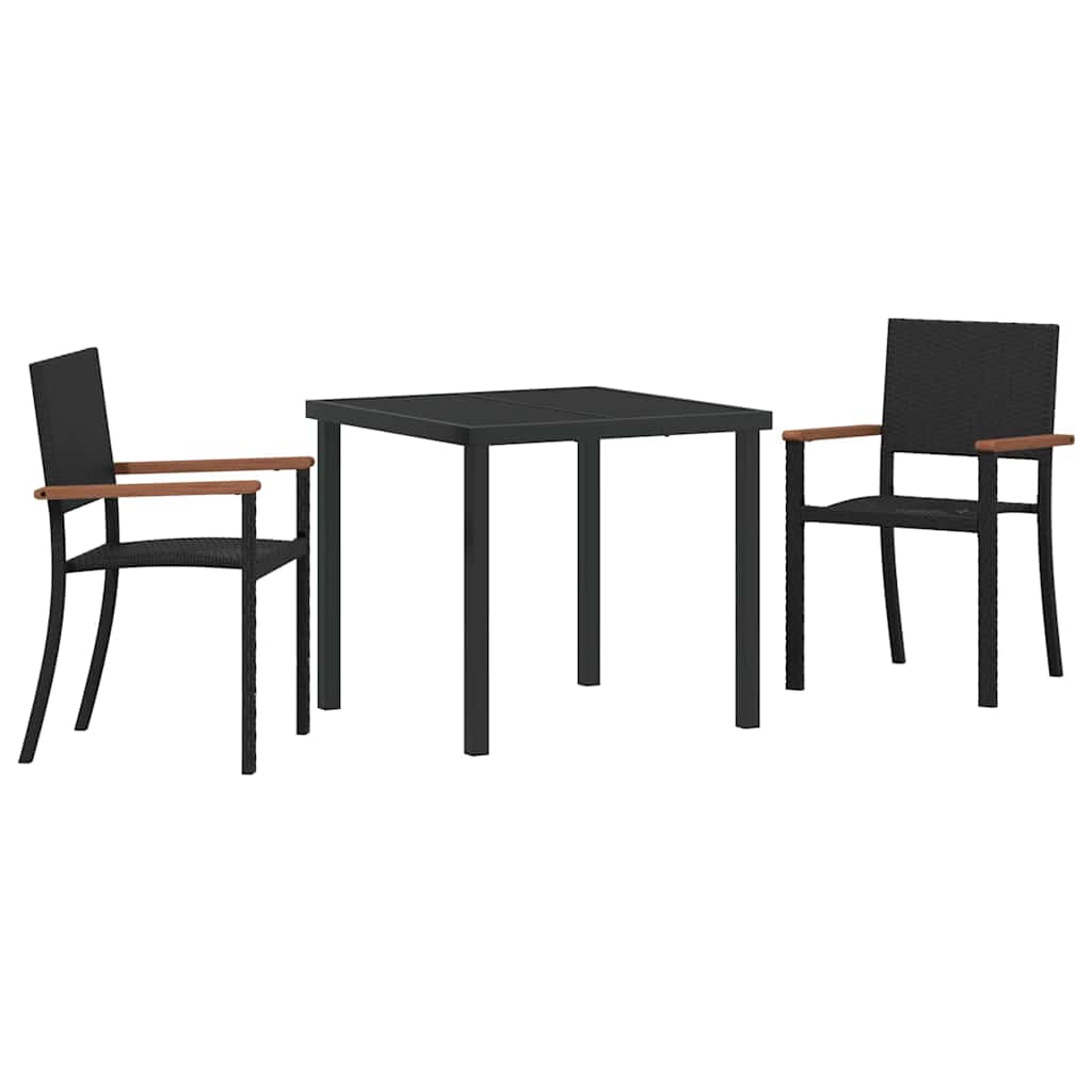 vidaXL Tuin Eettafel Set 3 pcs Zwart Gepoedercoat staal