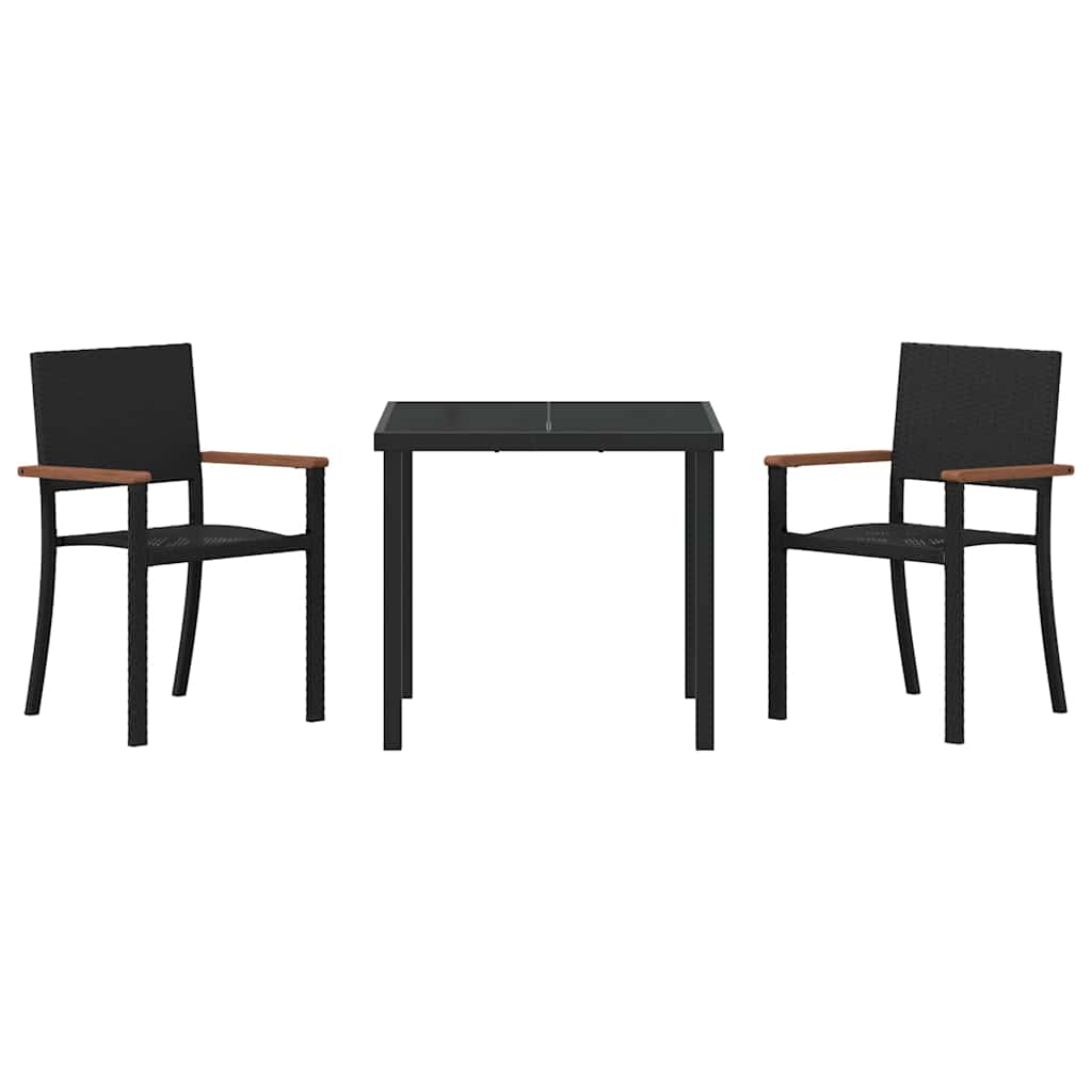 vidaXL Tuin Eettafel Set 3 pcs Zwart Gepoedercoat staal