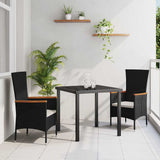 vidaXL Tuin Eettafel Set met kussen 3 pcs Zwart Gepoedercoat staal