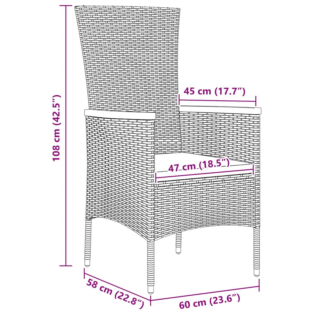 vidaXL Tuin Eettafel Set met kussen 3 pcs Zwart Gepoedercoat staal