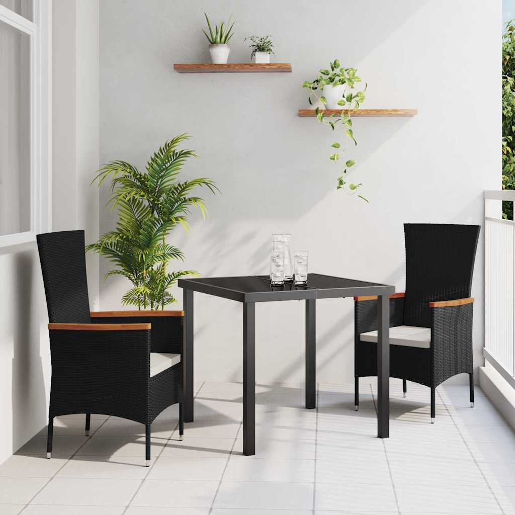 vidaXL Tuin Eettafel Set met kussen 3 pcs Zwart Gepoedercoat staal