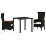 vidaXL Tuin Eettafel Set met kussen 3 pcs Zwart Gepoedercoat staal