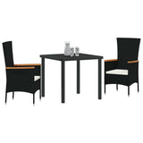vidaXL Tuin Eettafel Set met kussen 3 pcs Zwart Gepoedercoat staal