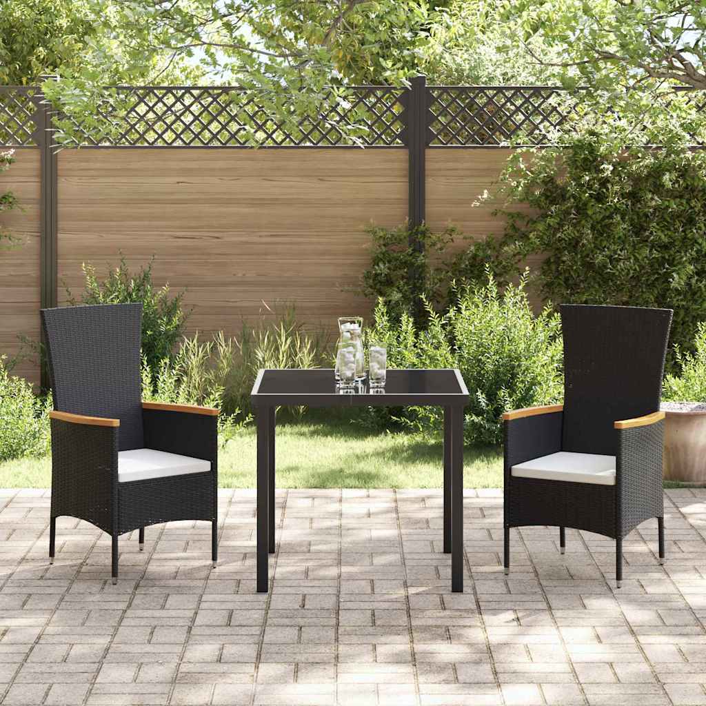 vidaXL Tuin Eettafel Set met kussen 3 pcs Zwart Gepoedercoat staal