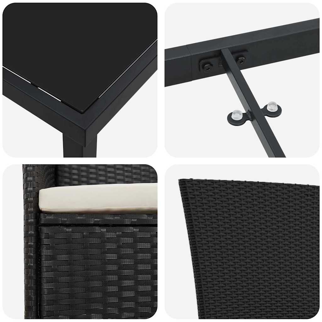 vidaXL Tuin Eettafel Set met kussen 3 pcs Zwart Gepoedercoat staal