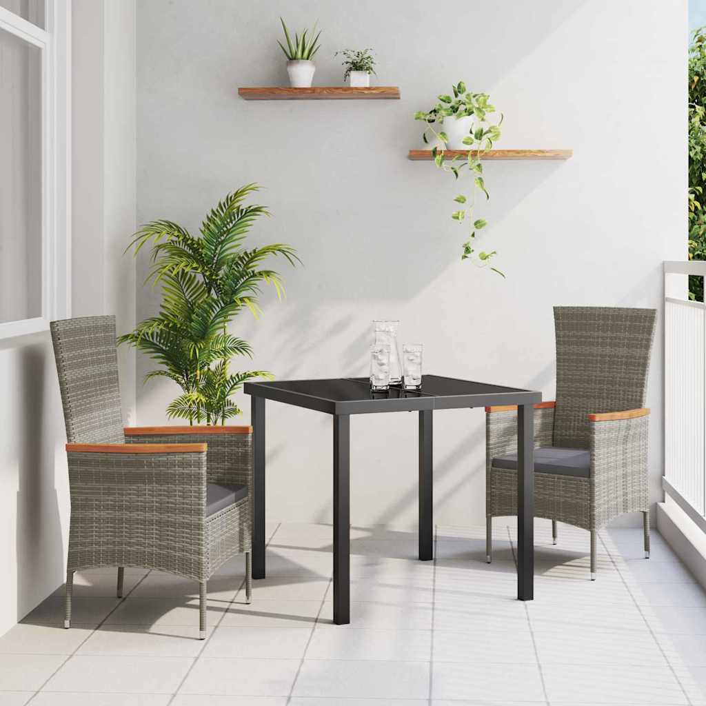 vidaXL Tuin Eettafel Set met kussen 3 pcs Zwart Gepoedercoat staal