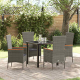 vidaXL Tuin Eettafel Set met kussen 3 pcs Zwart Gepoedercoat staal