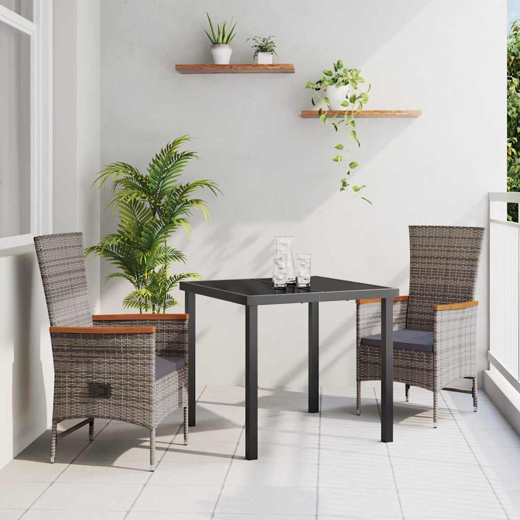 vidaXL Garden Dining Set with Cushions 3 pcs Grey Powder-Coated Steel