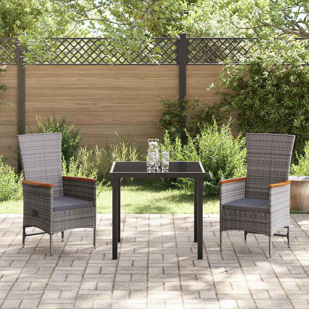 vidaXL Garden Dining Set with Cushions 3 pcs Grey Powder-Coated Steel