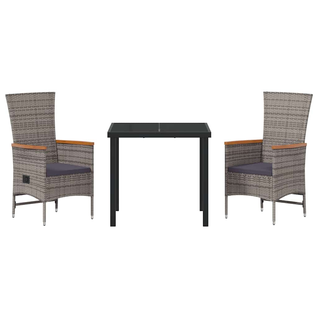 vidaXL Garden Dining Set with Cushions 3 pcs Grey Powder-Coated Steel