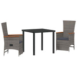 vidaXL Garden Dining Set with Cushions 3 pcs Grey Poly Rattan