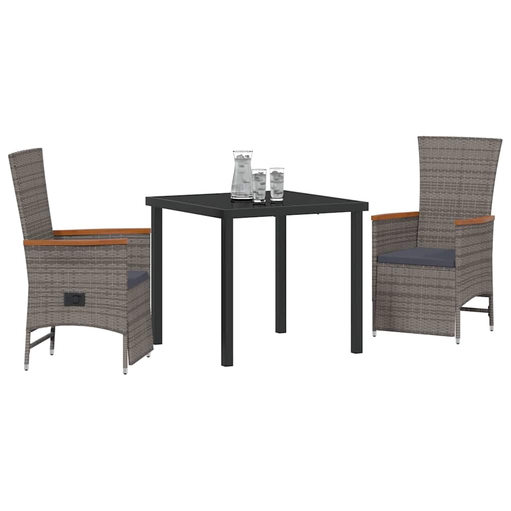 vidaXL Garden Dining Set with Cushions 3 pcs Grey Poly Rattan