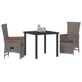 vidaXL Garden Dining Set with Cushions 3 pcs Grey Poly Rattan
