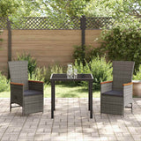 vidaXL Garden Dining Set with Cushions 3 pcs Grey Poly Rattan