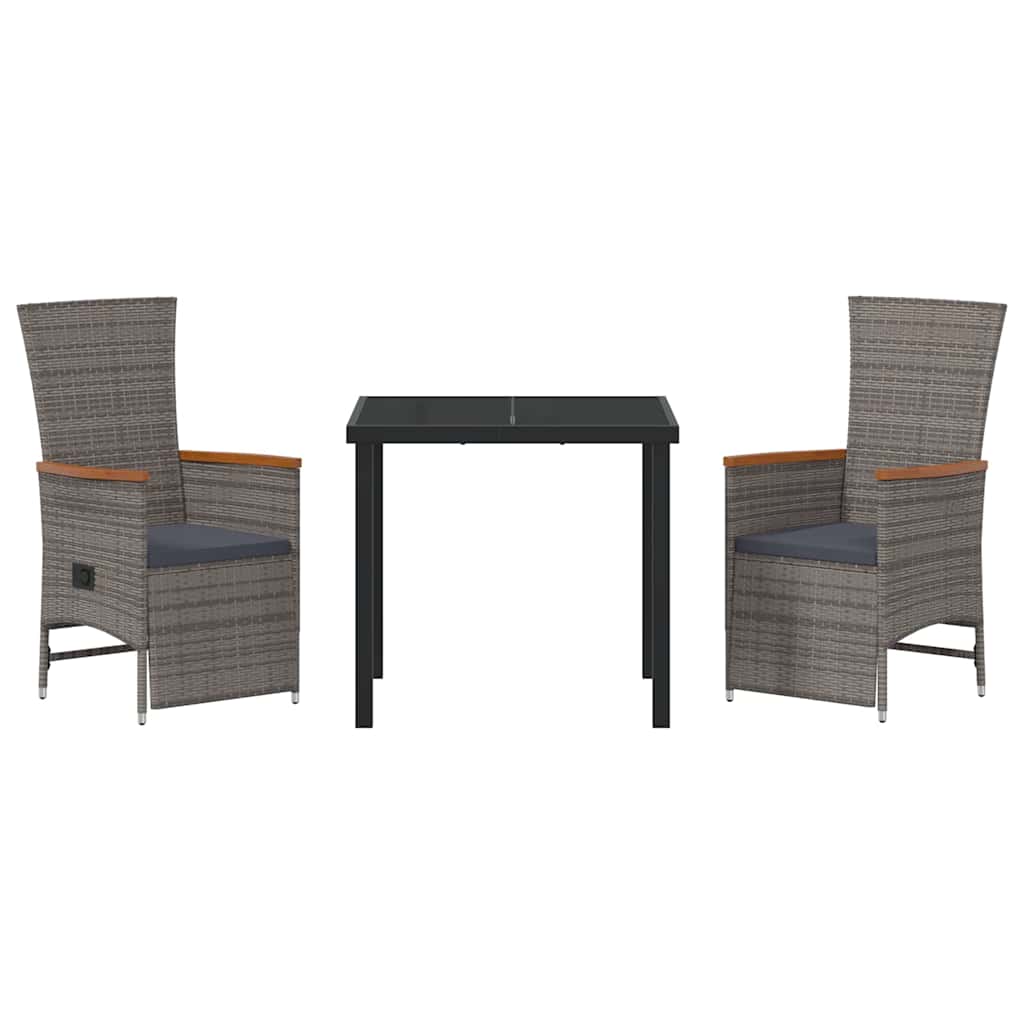 vidaXL Garden Dining Set with Cushions 3 pcs Grey Poly Rattan