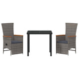vidaXL Garden Dining Set with Cushions 3 pcs Grey Poly Rattan