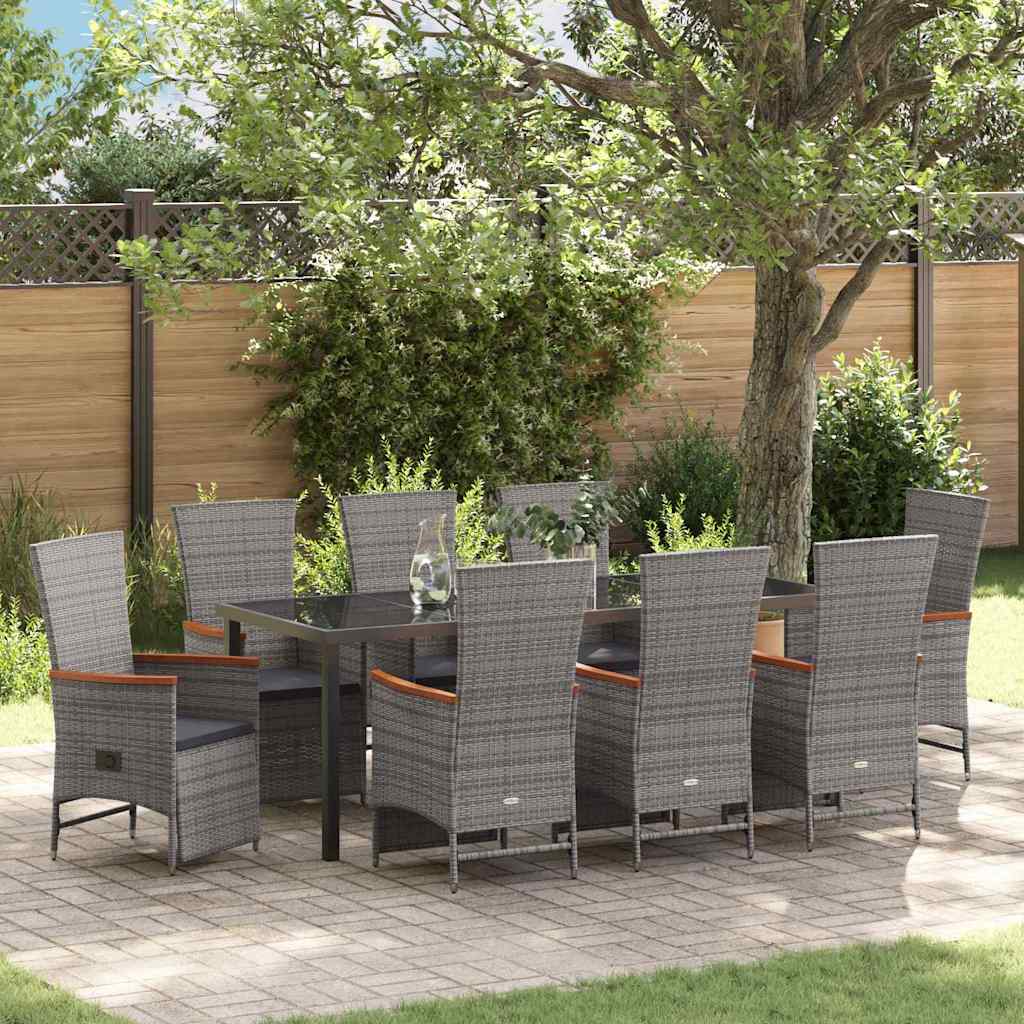 vidaXL Garden Dining Set with Cushions 3 pcs Grey Poly Rattan