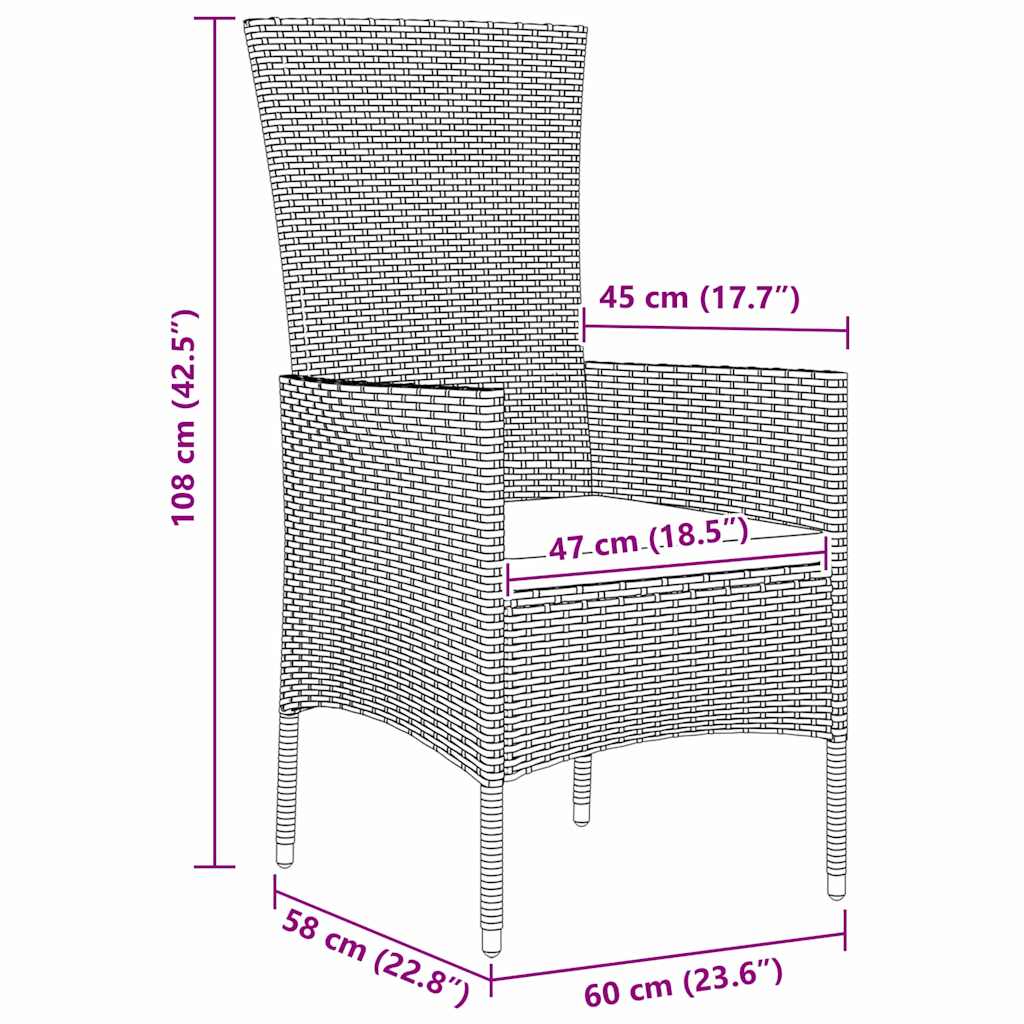 vidaXL Tuin Eettafel Set met kussen 3 pcs Beige poly rattan