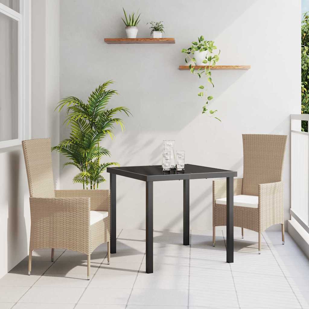 vidaXL Tuin Eettafel Set met kussen 3 pcs Beige poly rattan
