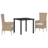 vidaXL Tuin Eettafel Set met kussen 3 pcs Beige poly rattan