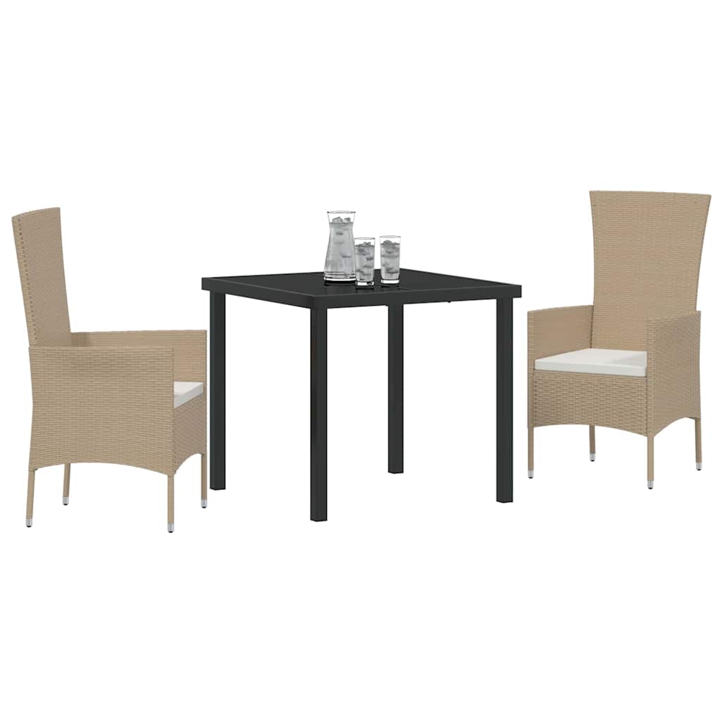 vidaXL Tuin Eettafel Set met kussen 3 pcs Beige poly rattan