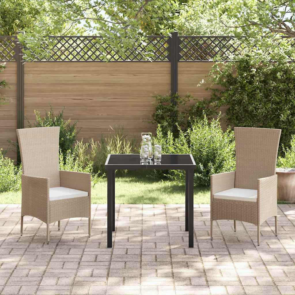 vidaXL Tuin Eettafel Set met kussen 3 pcs Beige poly rattan