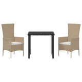 vidaXL Tuin Eettafel Set met kussen 3 pcs Beige poly rattan