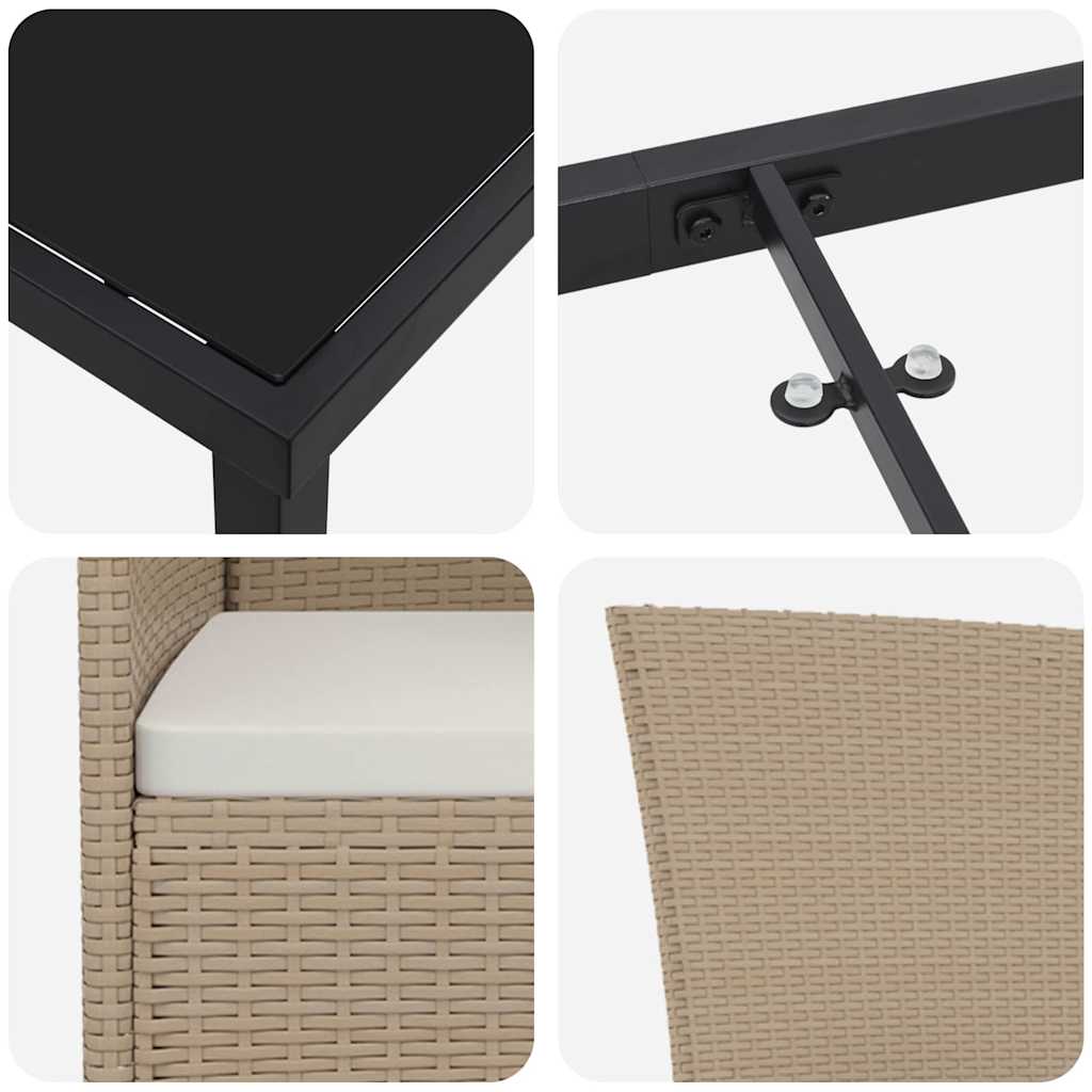 vidaXL Tuin Eettafel Set met kussen 3 pcs Beige poly rattan