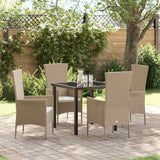 vidaXL Tuin Eettafel Set met kussen 3 pcs Beige poly rattan
