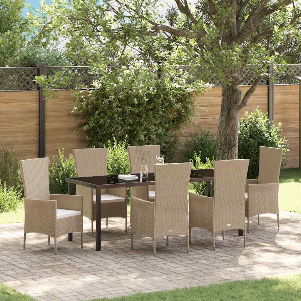 vidaXL Tuin Eettafel Set met kussen 3 pcs Beige poly rattan