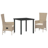vidaXL Tuin Eettafel Set met kussen 3 pcs Beige poly rattan