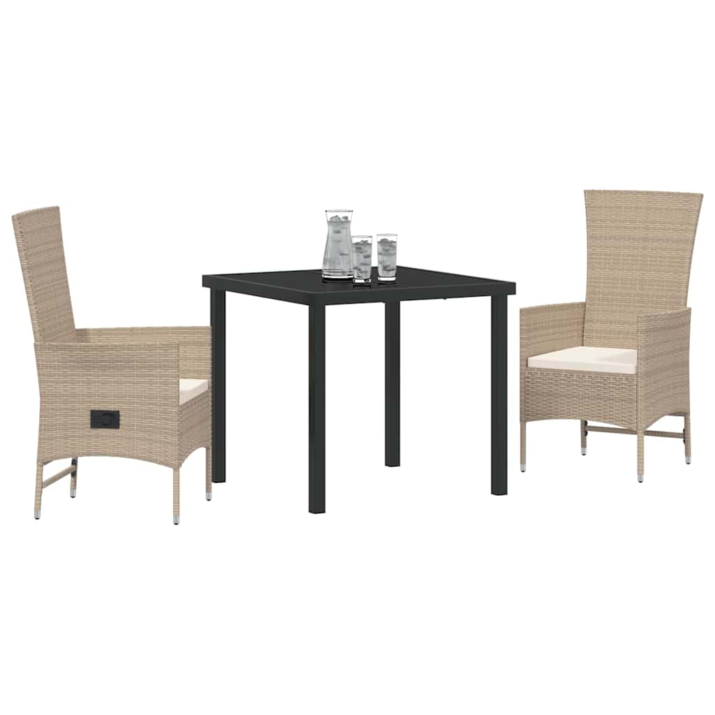vidaXL Tuin Eettafel Set met kussen 3 pcs Beige poly rattan