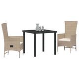 vidaXL Tuin Eettafel Set met kussen 3 pcs Beige poly rattan