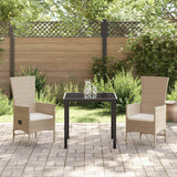 vidaXL Tuin Eettafel Set met kussen 3 pcs Beige poly rattan