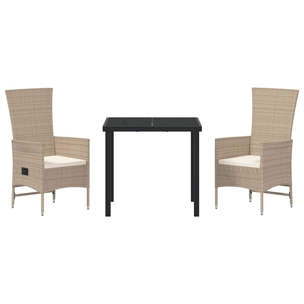 vidaXL Tuin Eettafel Set met kussen 3 pcs Beige poly rattan