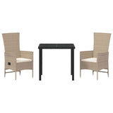 vidaXL Tuin Eettafel Set met kussen 3 pcs Beige poly rattan