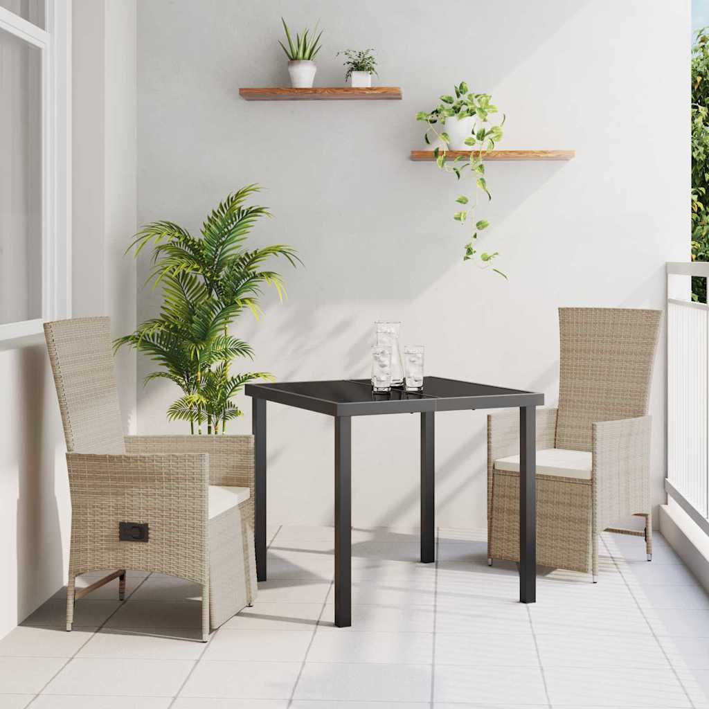 vidaXL Tuin Eettafel Set met kussen 3 pcs Beige poly rattan