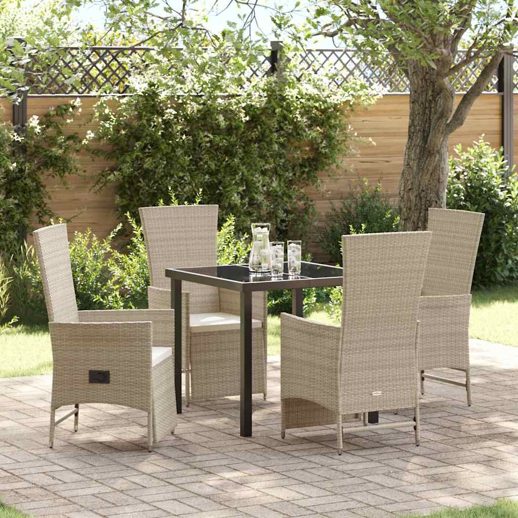 vidaXL Tuin Eettafel Set met kussen 3 pcs Beige poly rattan