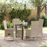 vidaXL Tuin Eettafel Set met kussen 3 pcs Beige poly rattan