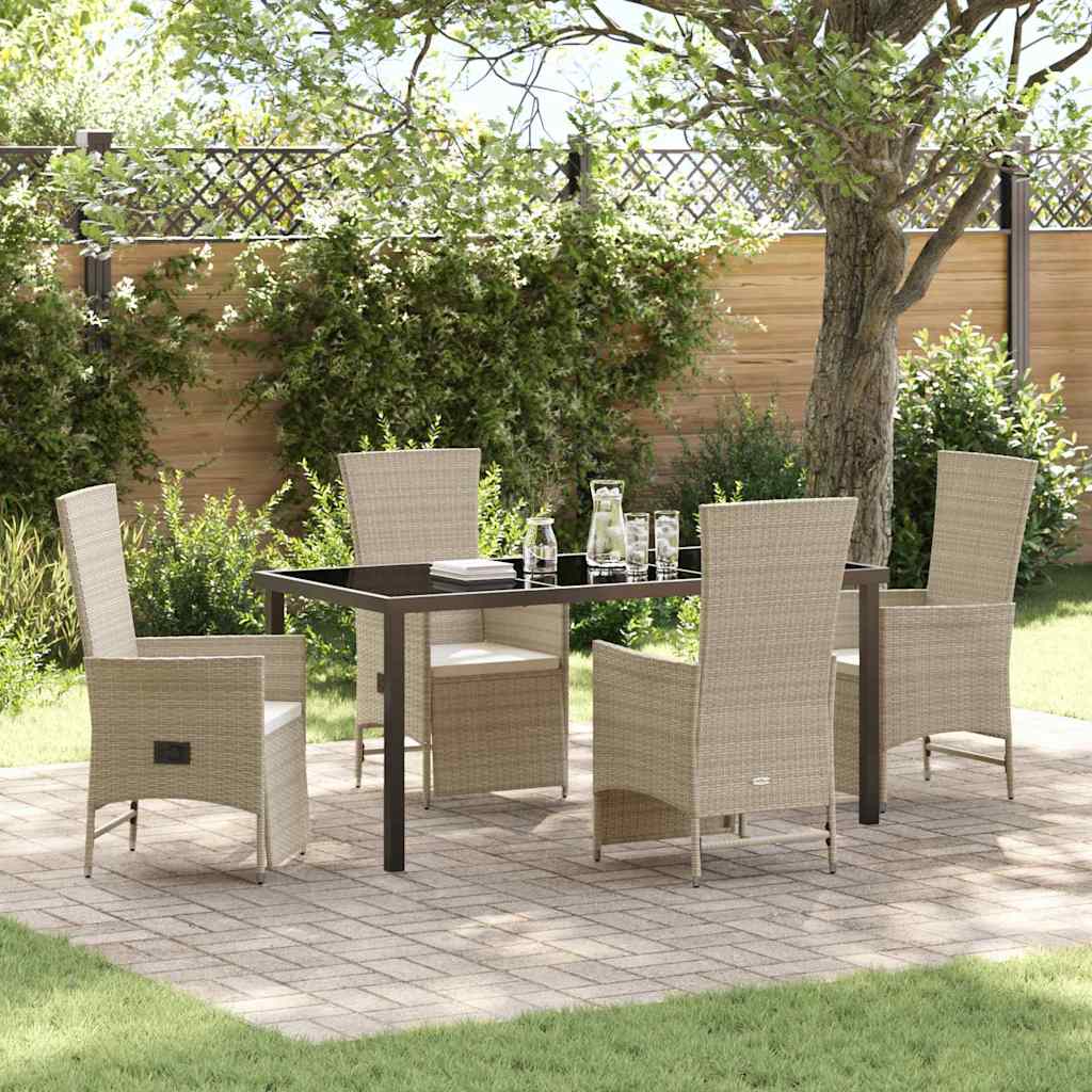 vidaXL Tuin Eettafel Set met kussen 3 pcs Beige poly rattan