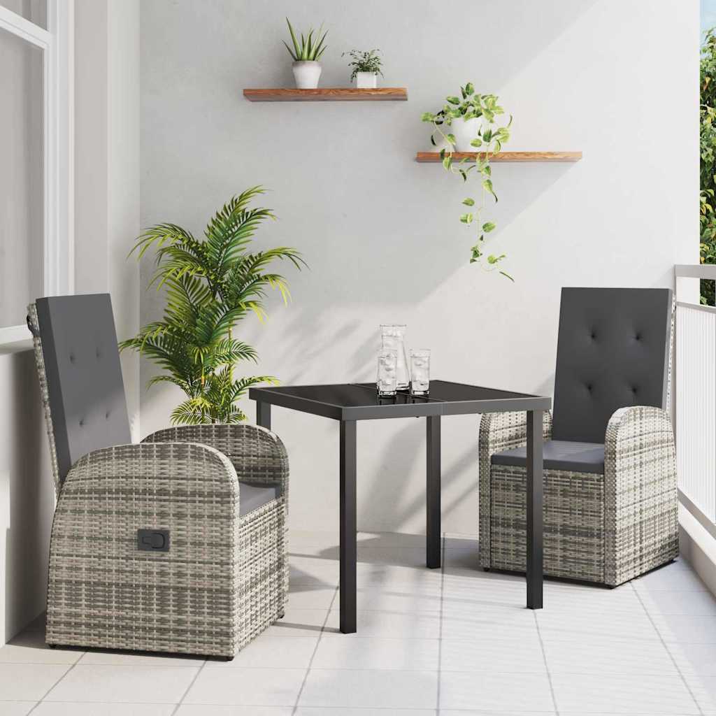 vidaXL Tuin Eettafel Set met kussen 3 pcs Grijs poly rattan
