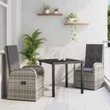 vidaXL Tuin Eettafel Set met kussen 3 pcs Grijs poly rattan